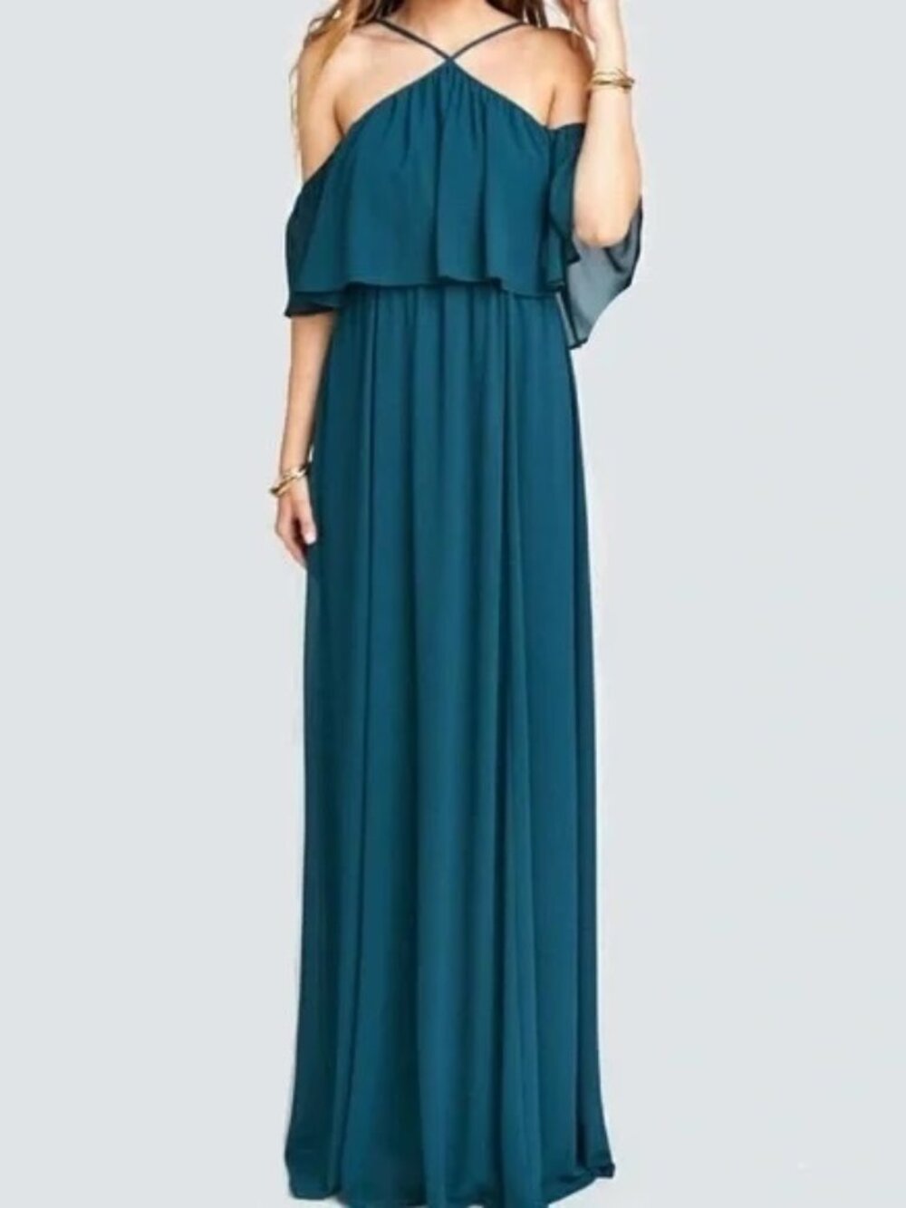 Show Me Your Mumu Caitlin Ruffle Maxi Dress Deep Teal Size Medium